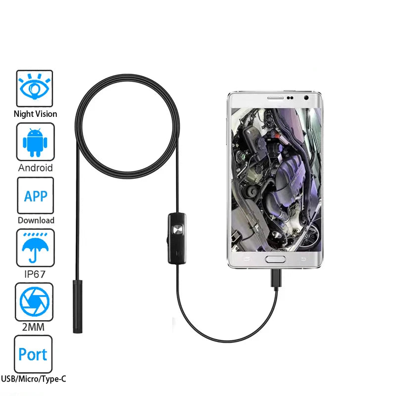 Android Endoscope 5.5Mm 7Mm Borescope Inspection Snake Camera Waterproof with 6 LED Lights Compatible with Android Phone PC