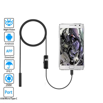 Android Endoscope 5.5Mm 7Mm Borescope Inspection Snake Camera Waterproof with 6 LED Lights Compatible with Android Phone PC