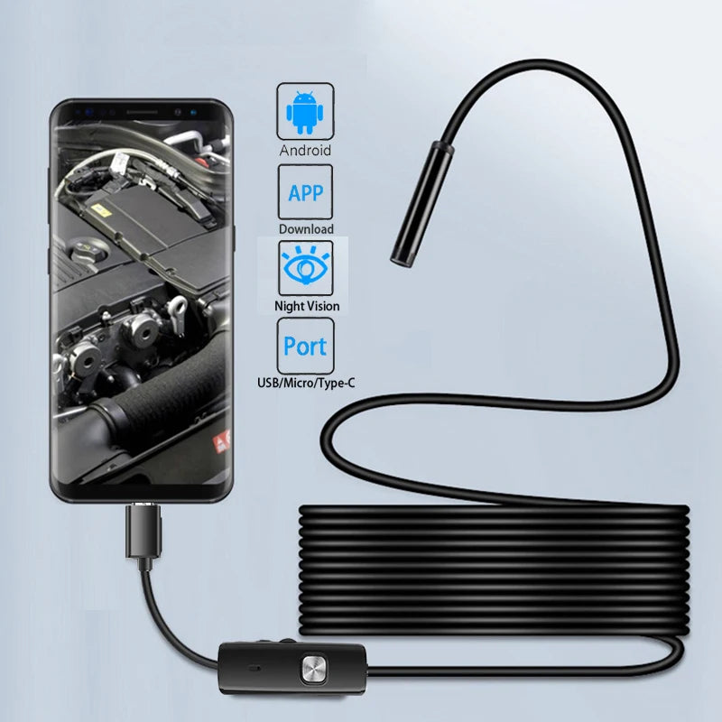 Android Endoscope 5.5Mm 7Mm Borescope Inspection Snake Camera Waterproof with 6 LED Lights Compatible with Android Phone PC