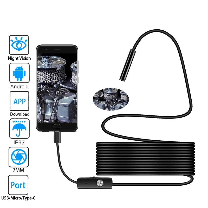 Android Endoscope 5.5Mm 7Mm Borescope Inspection Snake Camera Waterproof with 6 LED Lights Compatible with Android Phone PC